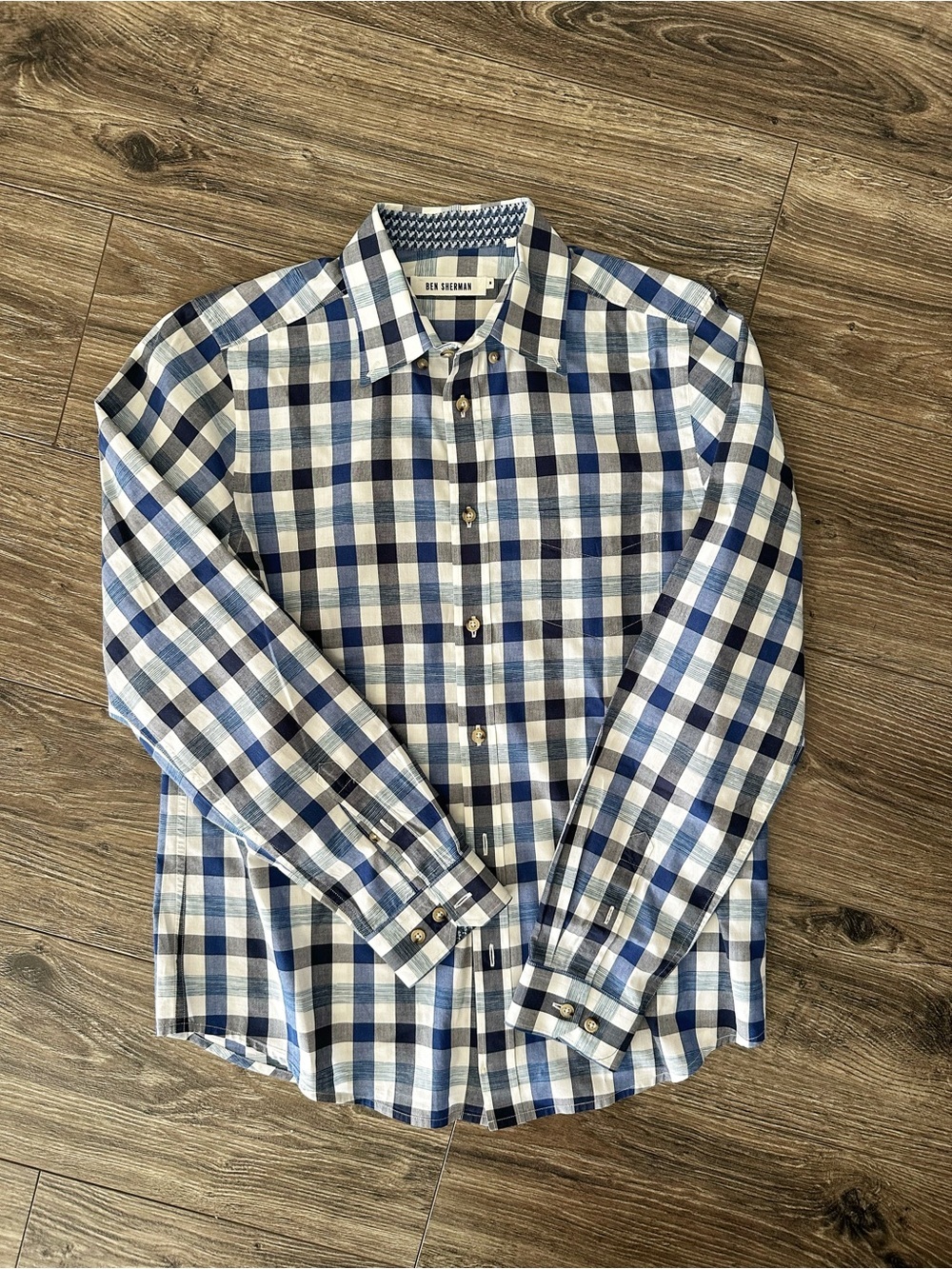 Ben Sherman Blue, Black and White Plaid Button-Down Shirt